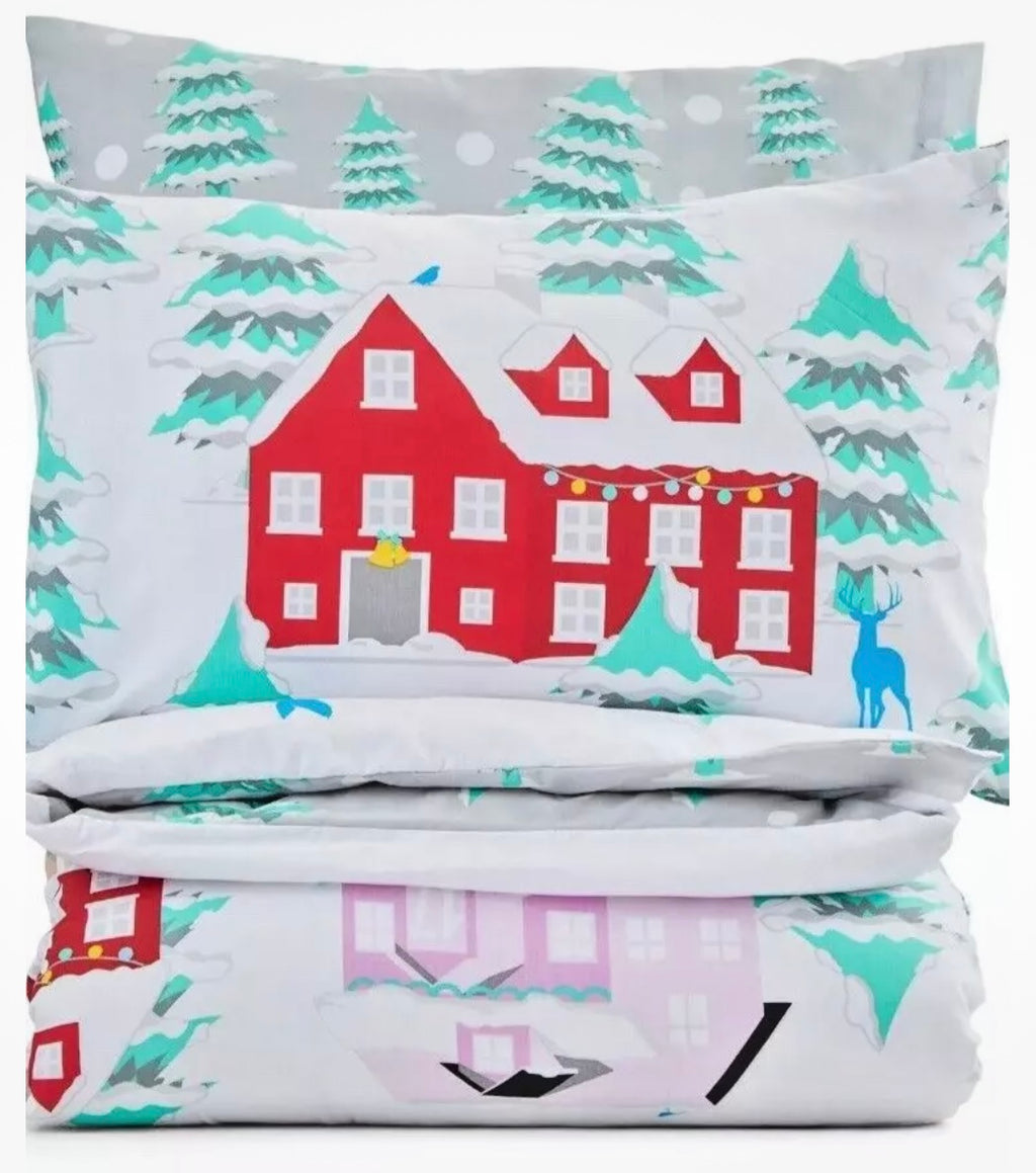 Christmas Advent Calendar House Duvet Cover & Pillow Cases - Double