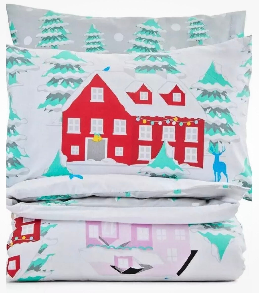 Christmas Advent Calendar House Duvet Cover & Pillow Cases - Double
