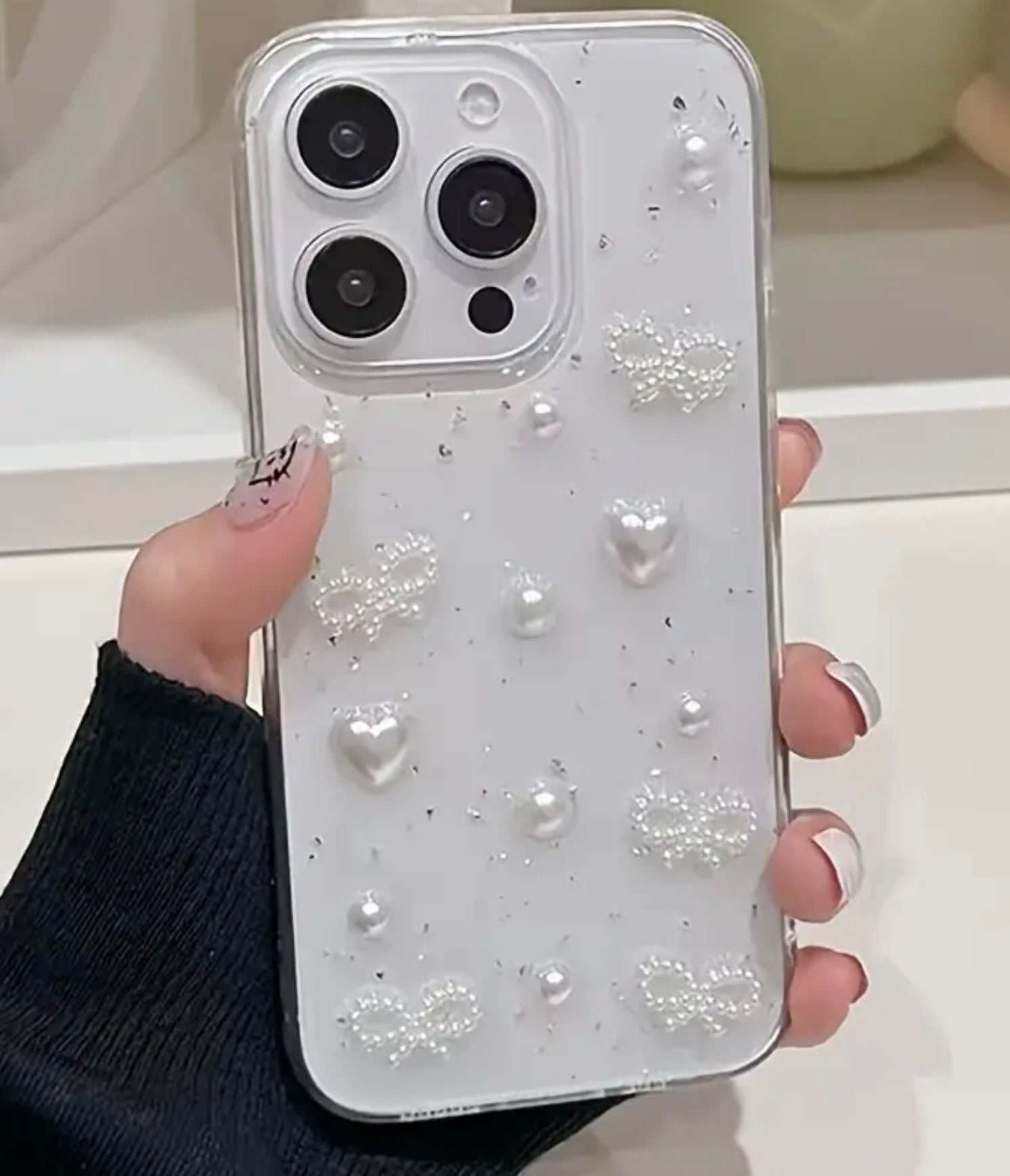 Heart Shaped Pearl Bow iPhone Case - IPhone 13 Mini