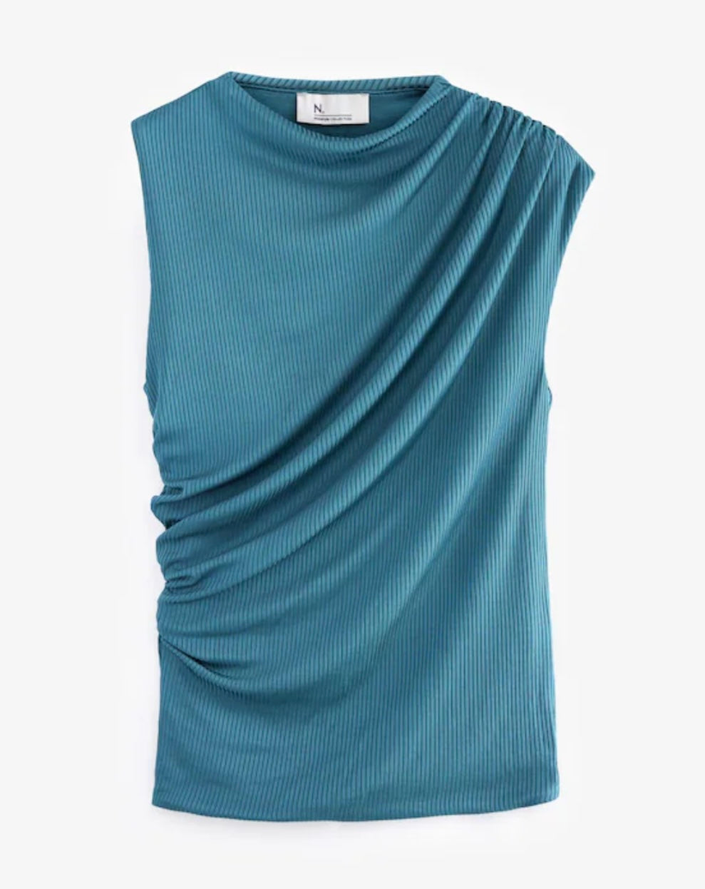 NEXT Teal Blue Premium Asymmetric Drape Top Size 12