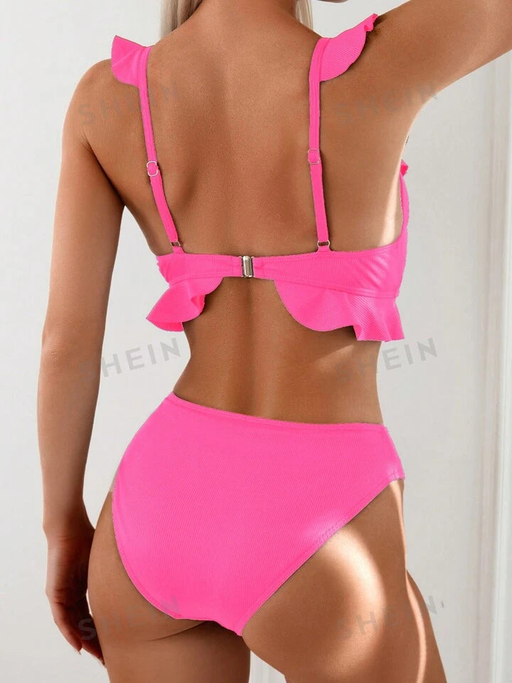 SHEIN Ruffle Trim Two Piece Swim Bikini Set Size M RRP £11.49