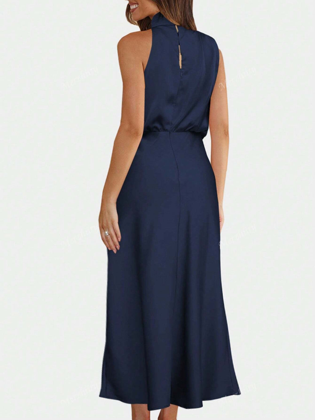 SHEIN Solid Asymmetrical Neck Satin Dress L
