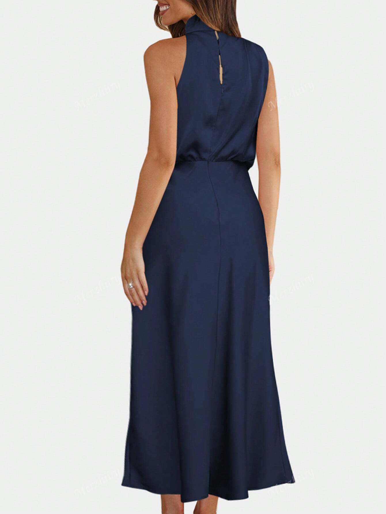 SHEIN Solid Asymmetrical Neck Satin Dress L