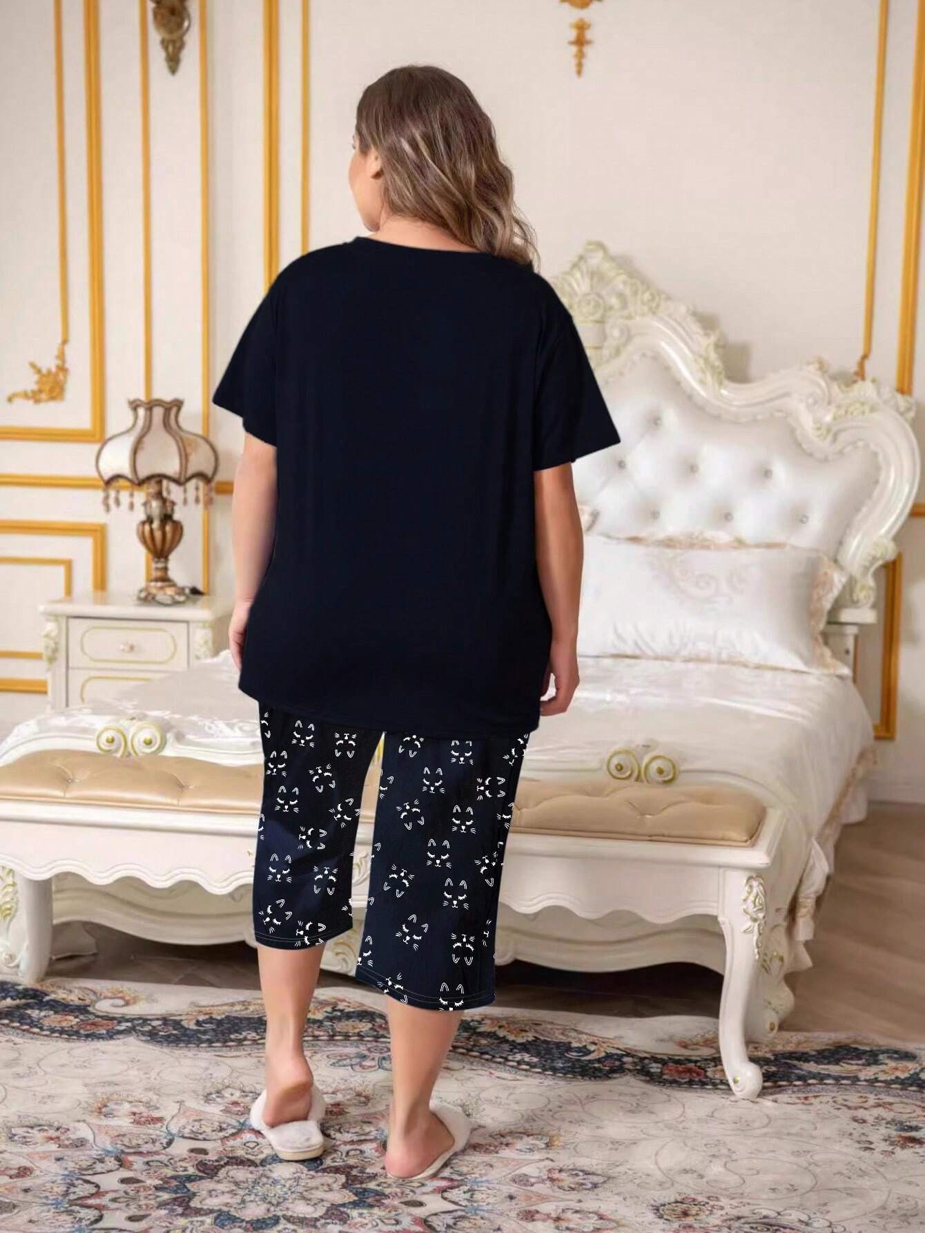 SHEIN 3/4 Pants & Short Sleeve Top Pajama Set Size 20 (2XL)
