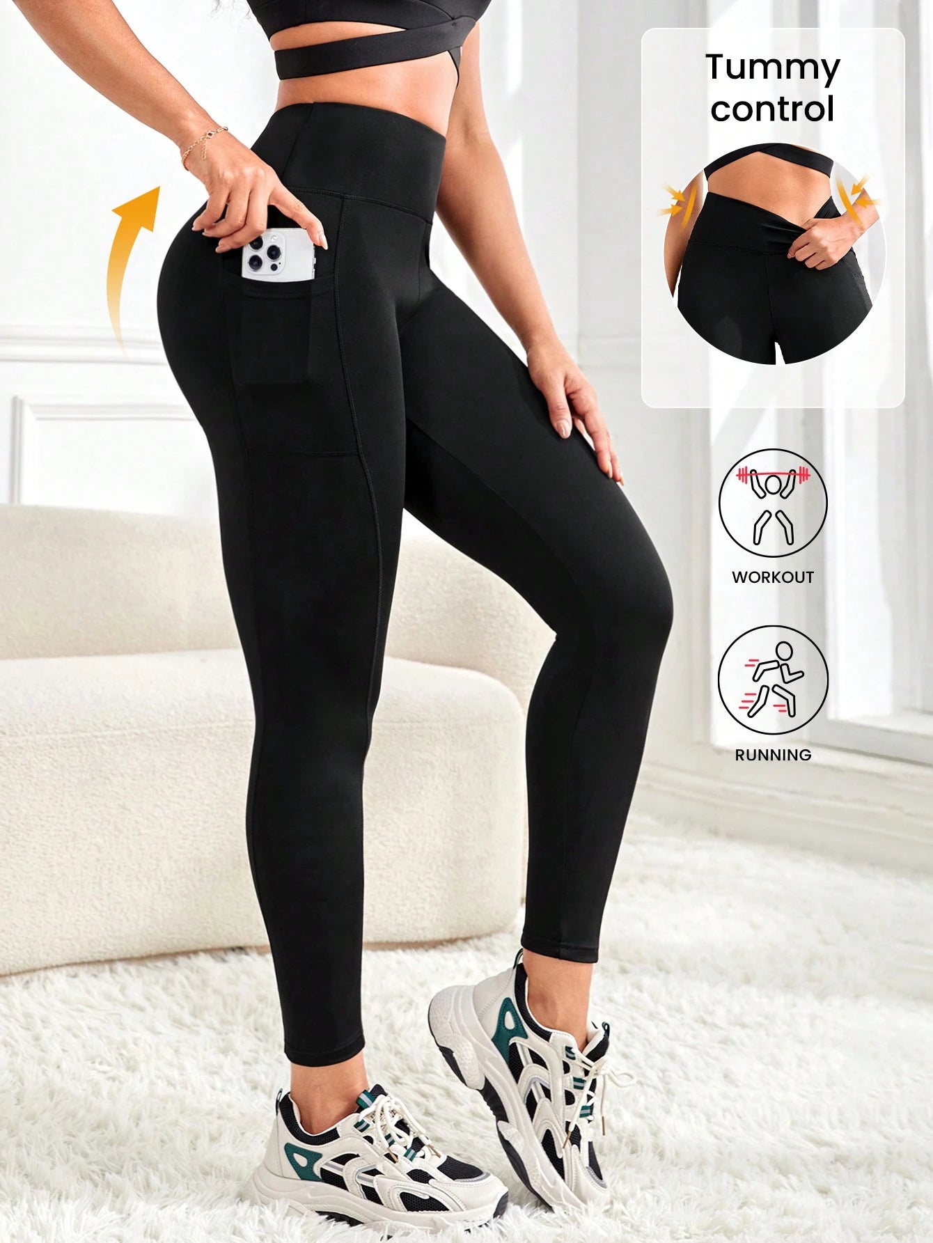 SHEIN High Waist Tummy Control Leggings With Pockets Size 12/14 (L)