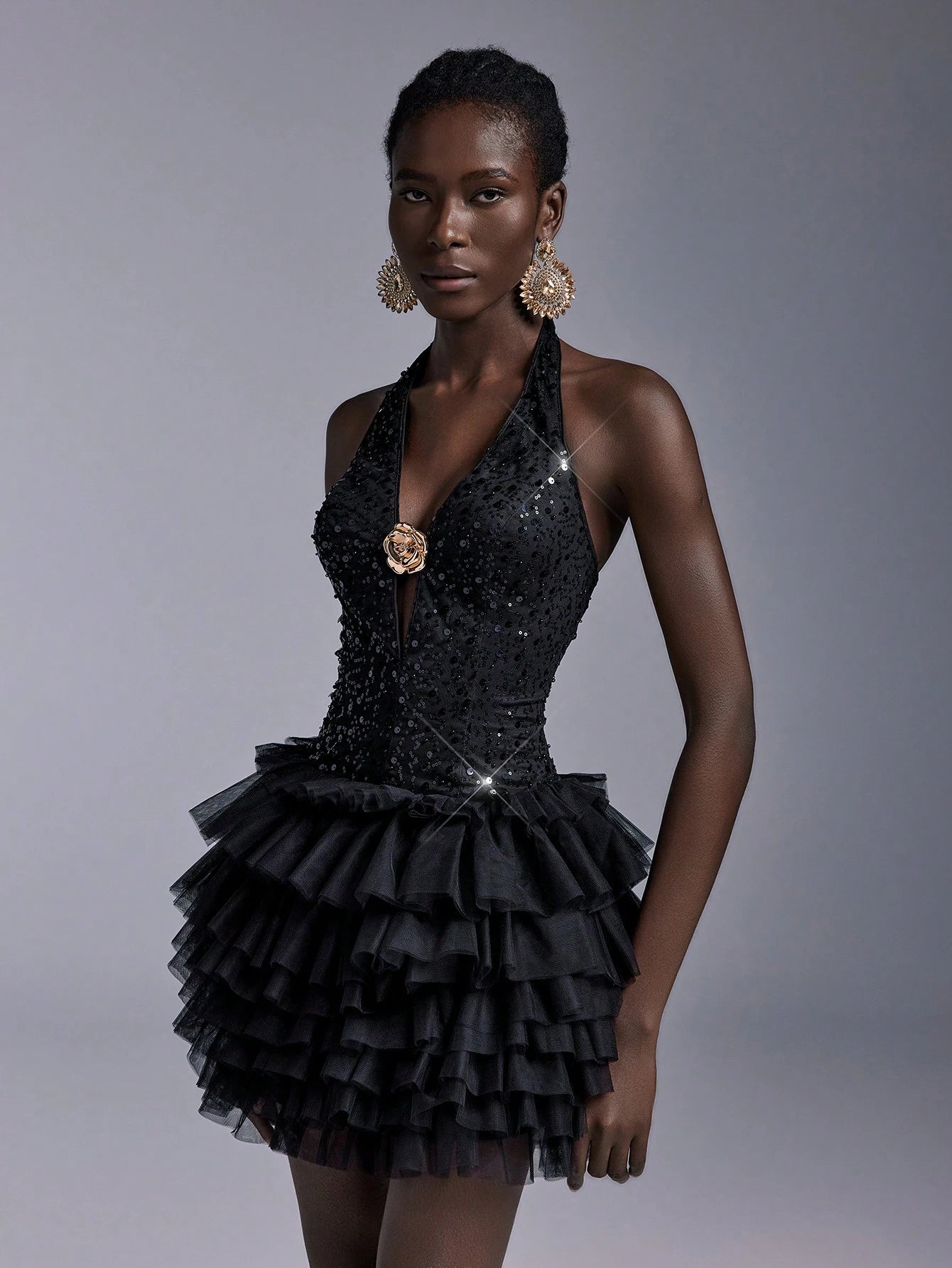 SHEIN Black Sequin Backless Dress Size 6 (S)