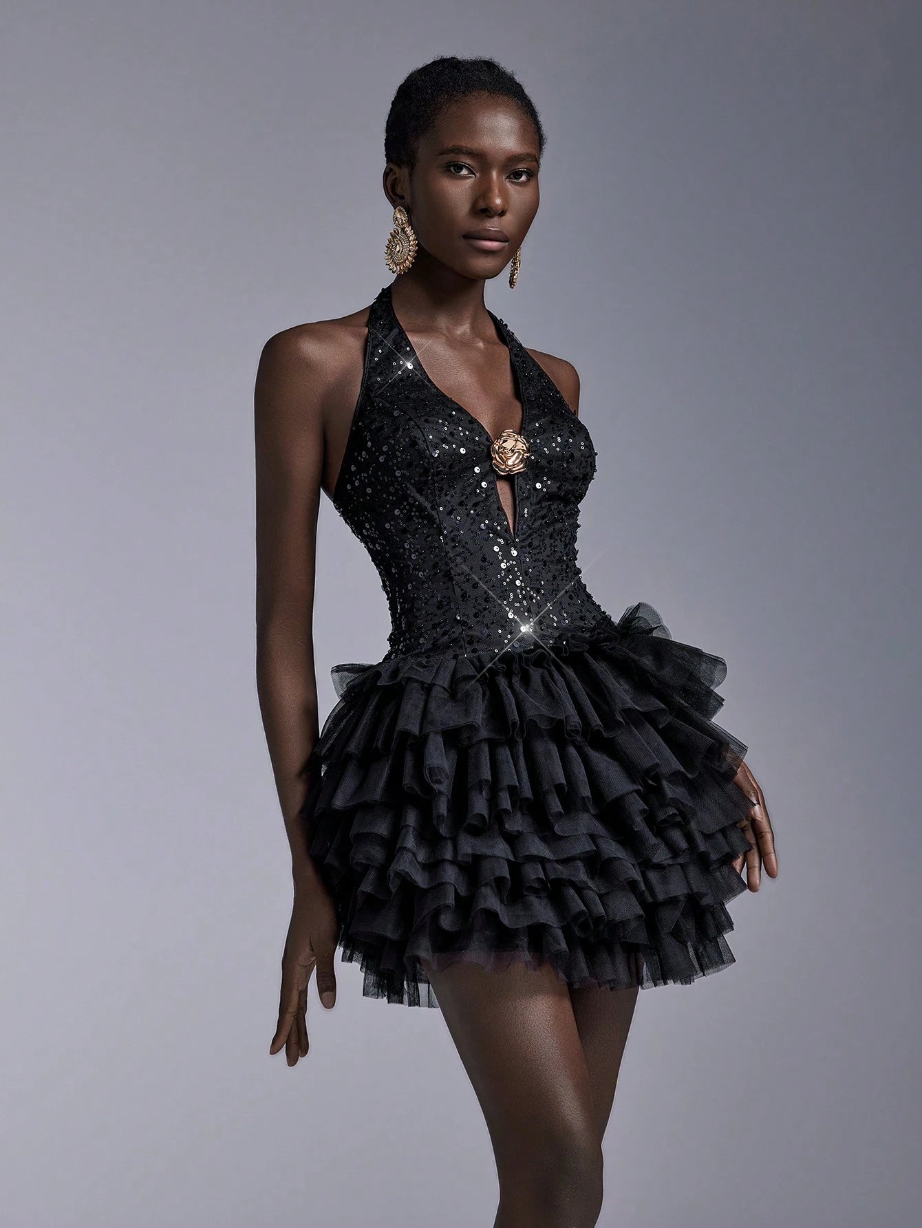 SHEIN Black Sequin Backless Dress Size 6 (S)