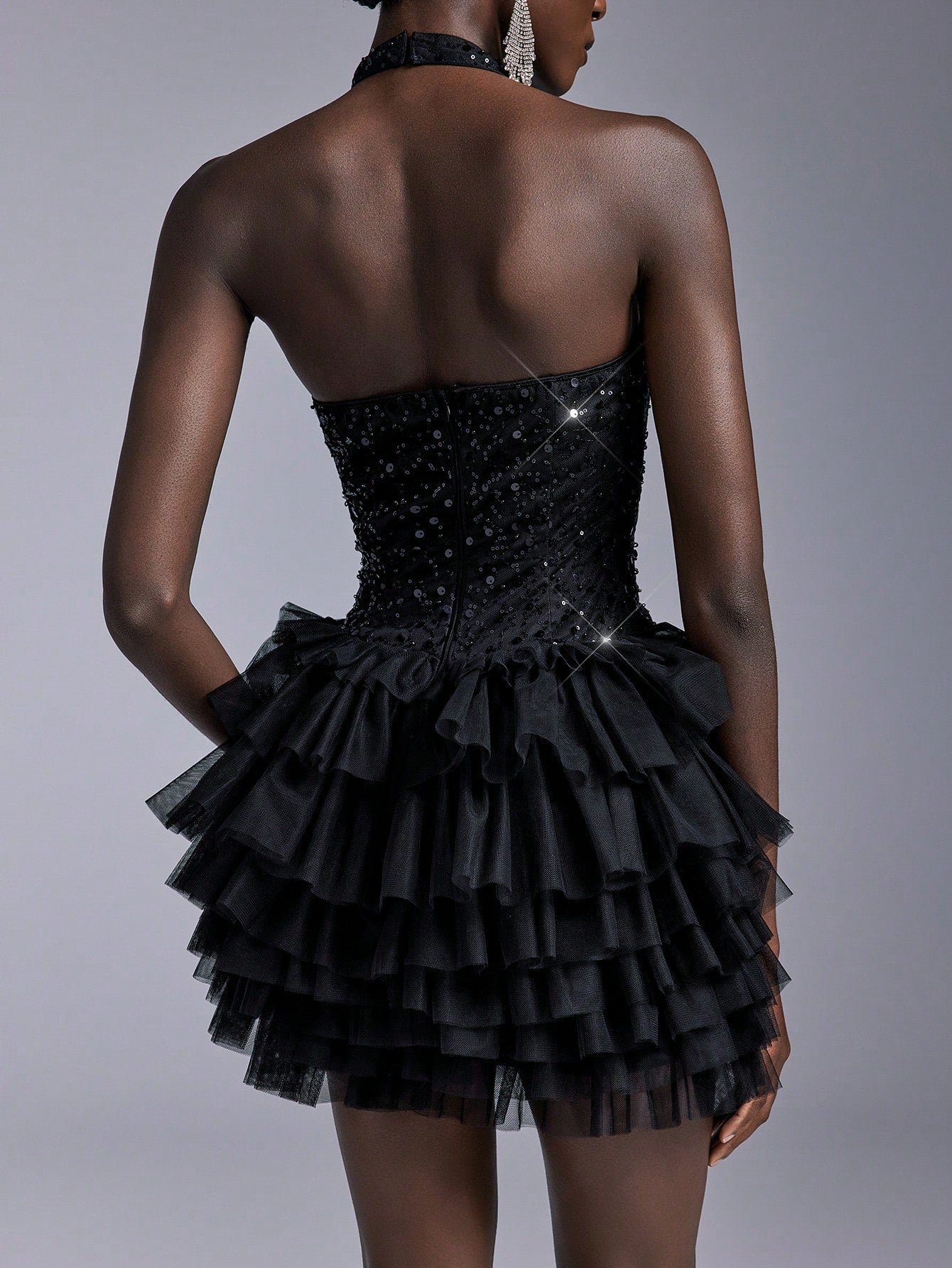 SHEIN Black Sequin Backless Dress Size 6 (S)