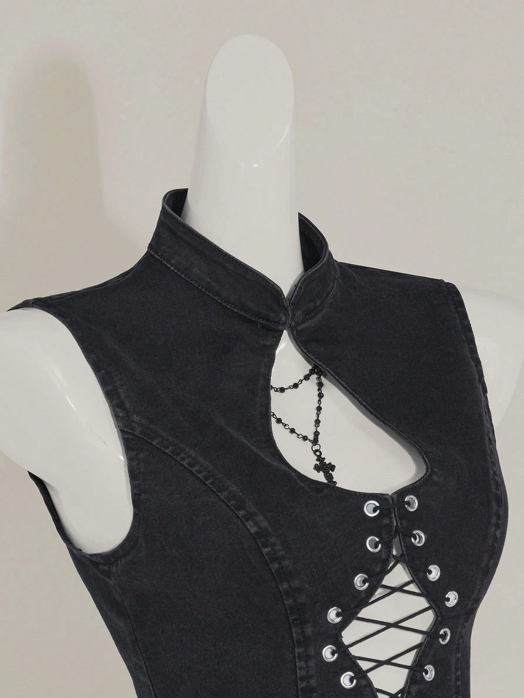 SHEIN Sleeveless Denim Tie-Front Crop Top Size 10 (M)