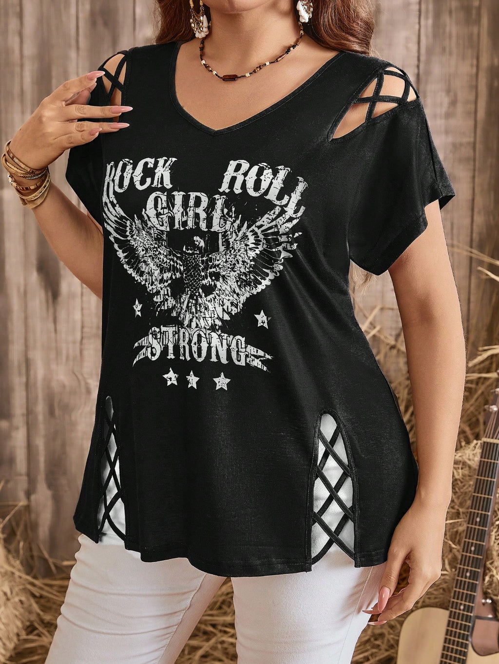 SHEIN Casual Rock Roll Girl Graphic Tee Size 18 (1XL)