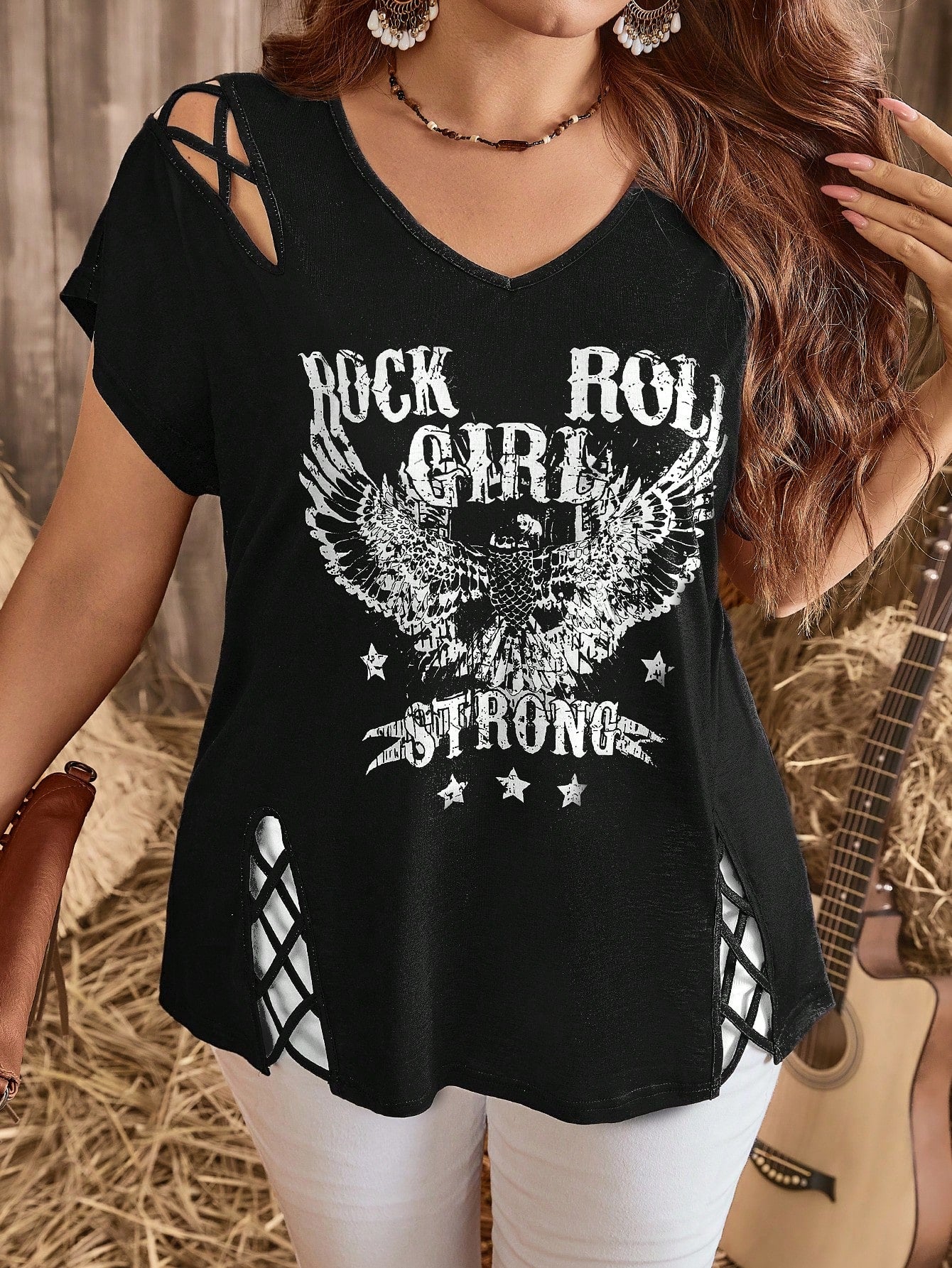 SHEIN Casual Rock Roll Girl Graphic Tee Size 18 (1XL)