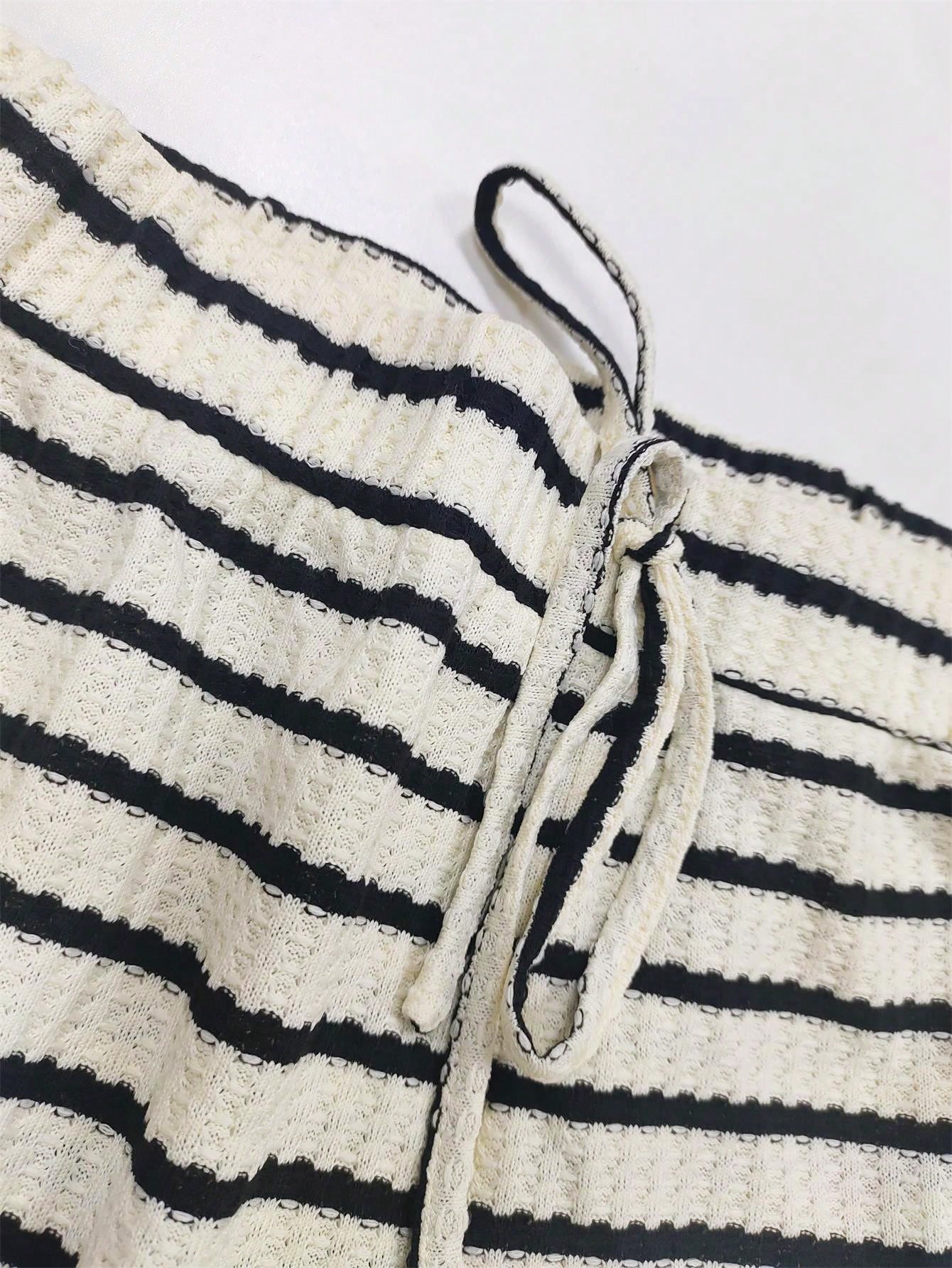 SHEIN Casual Knitted Striped Short Sleeve Top & Shorts Set Size 18 (1XL)