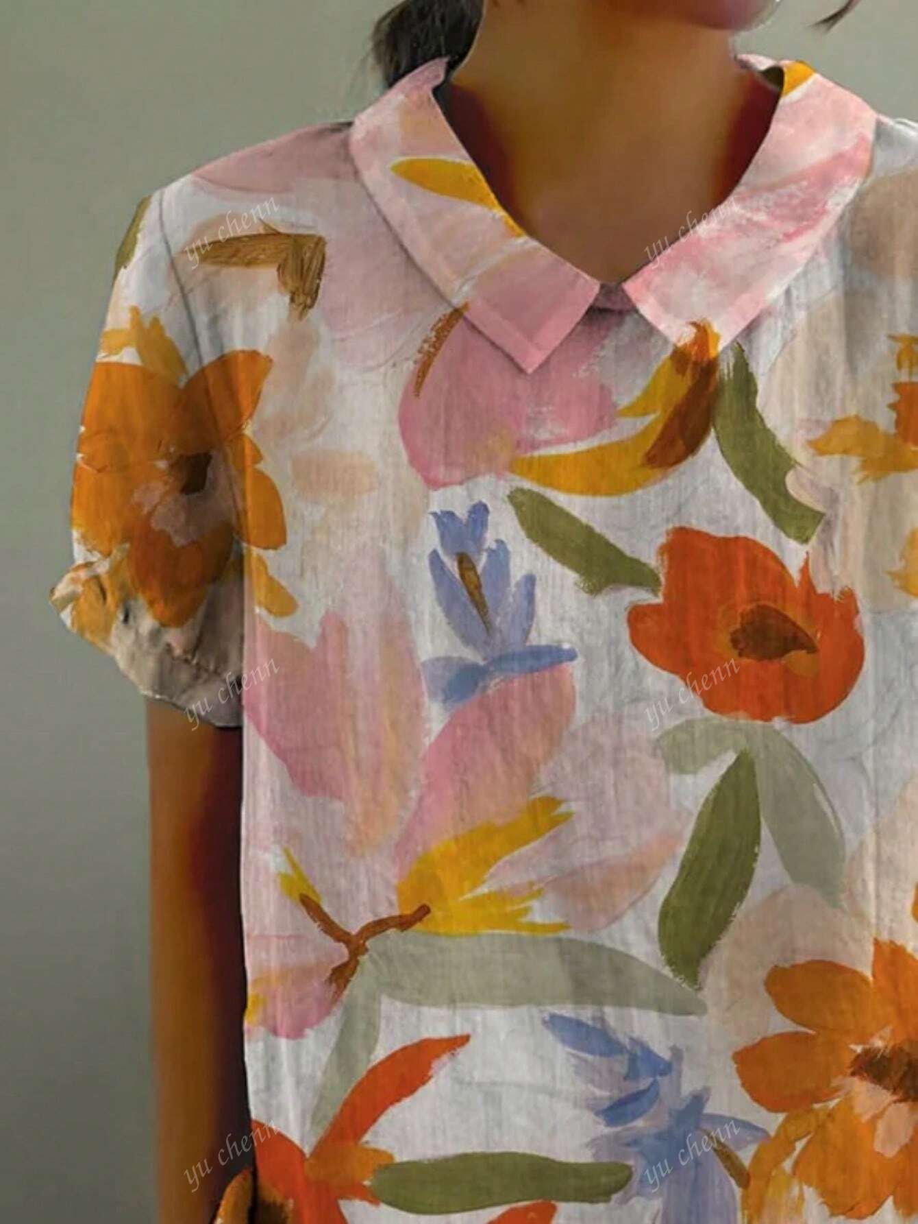 SHEIN Floral Short Sleeve Blouse Size 16 (XL)