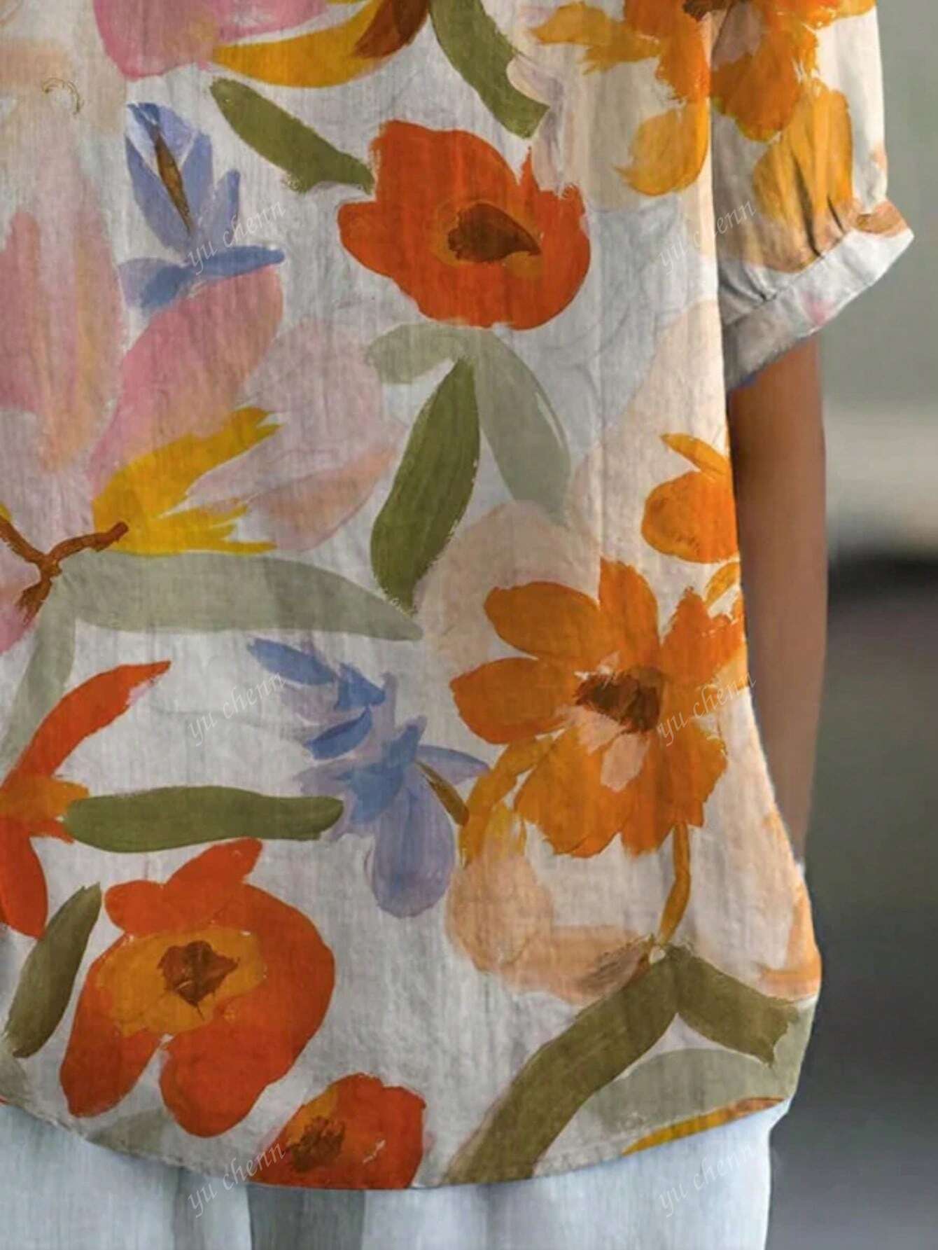 SHEIN Floral Short Sleeve Blouse Size 16 (XL)
