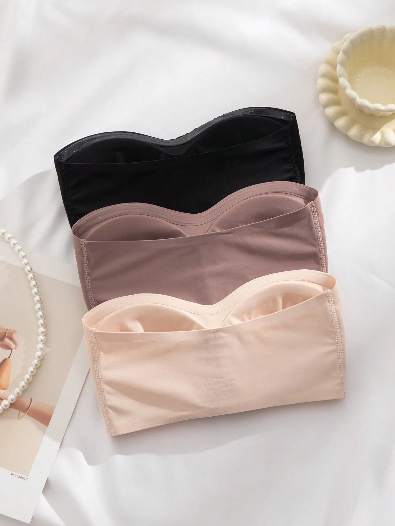 SHEIN Seamless & Strapless 3pcs Padded Bra Set Size L