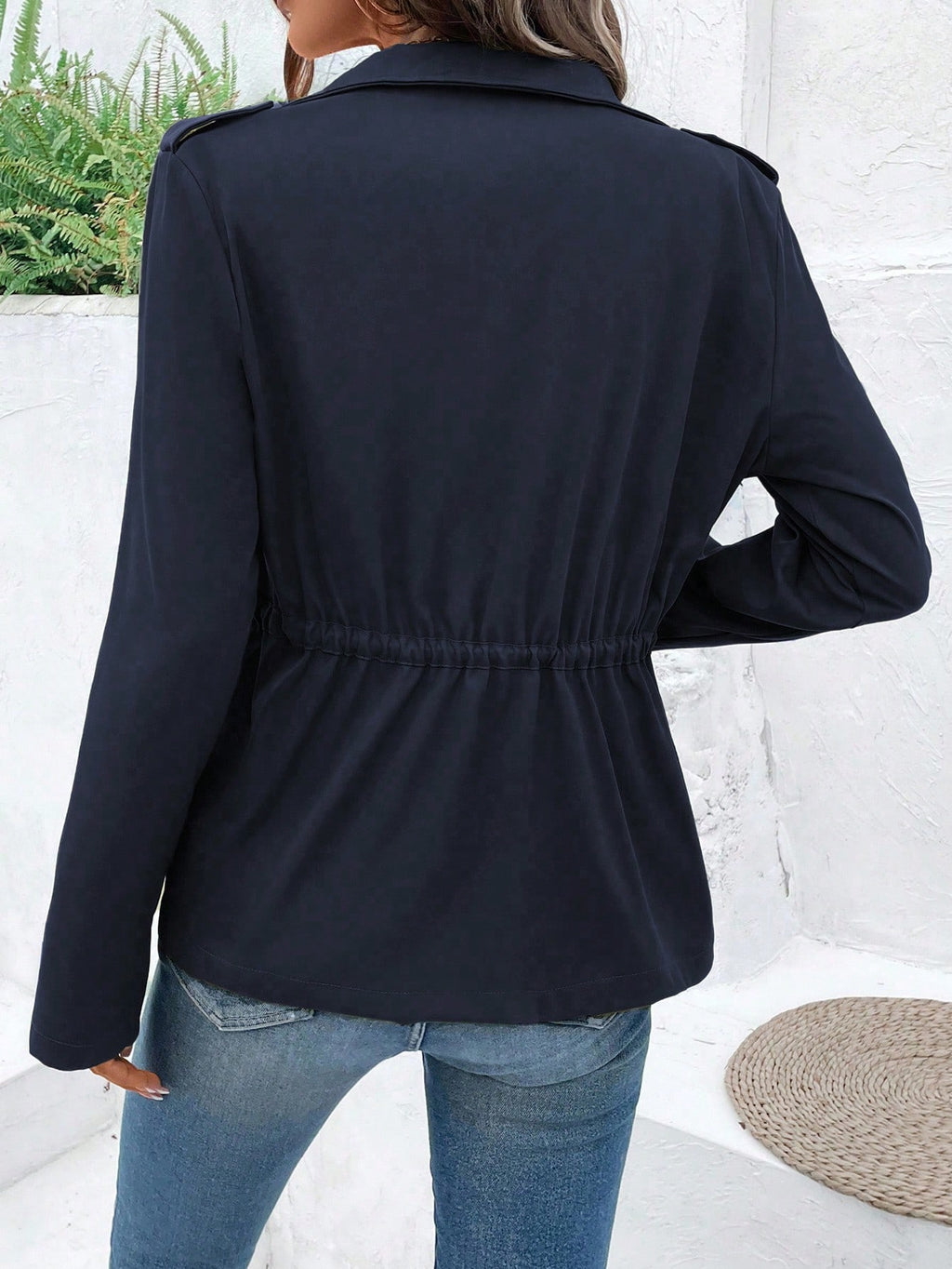 SHEIN Casual Front Zipper Clinched Waist Long Sleeve Jacket Size XL