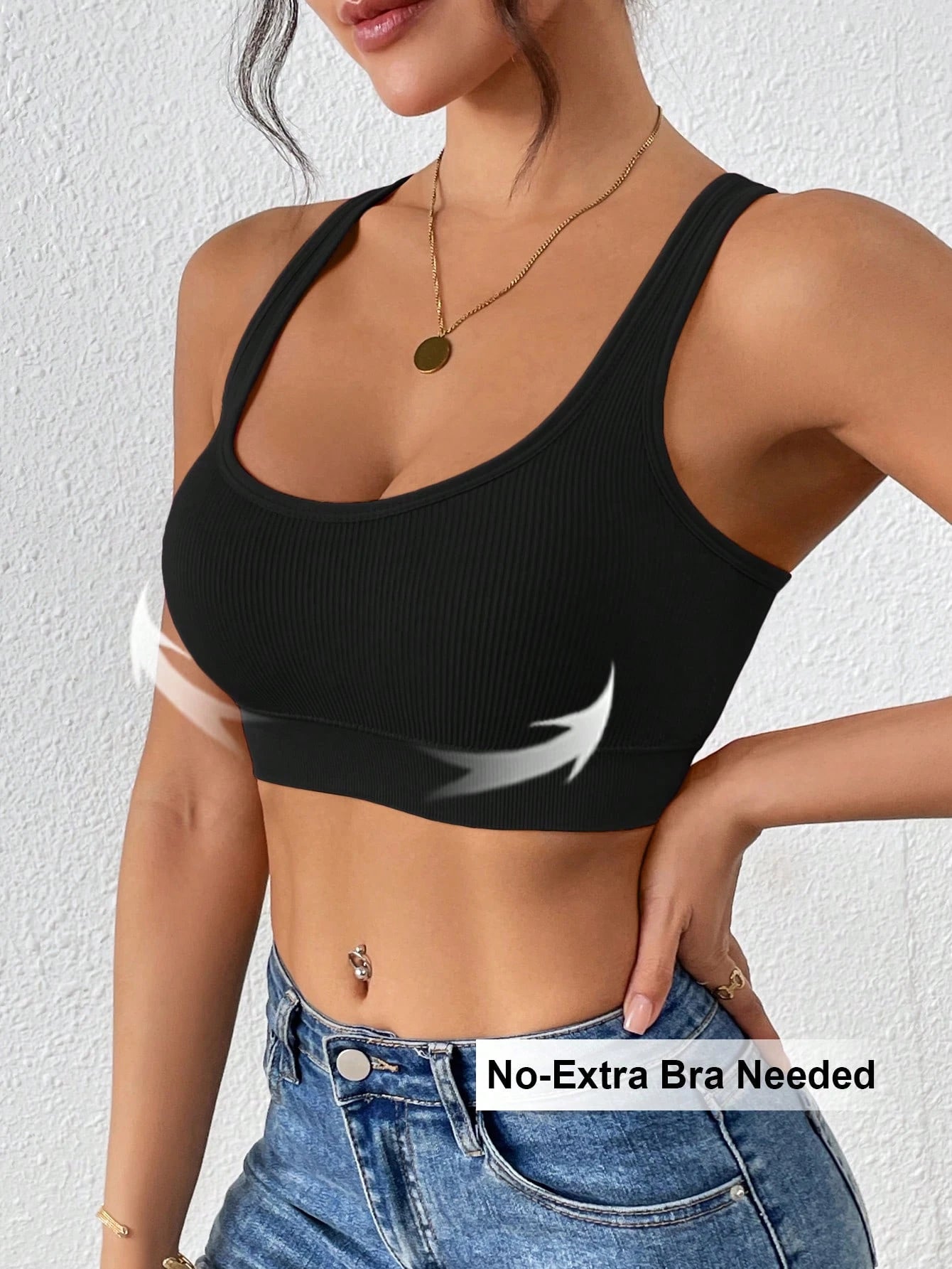 SHEIN Ribbed Black Seamless Bra Size L