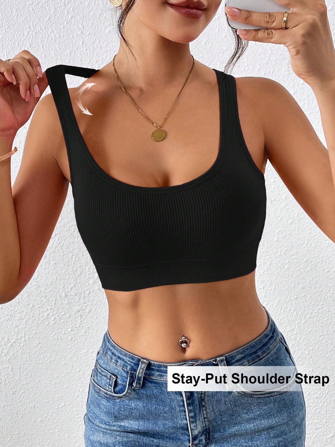 SHEIN Ribbed Black Seamless Bra Size L