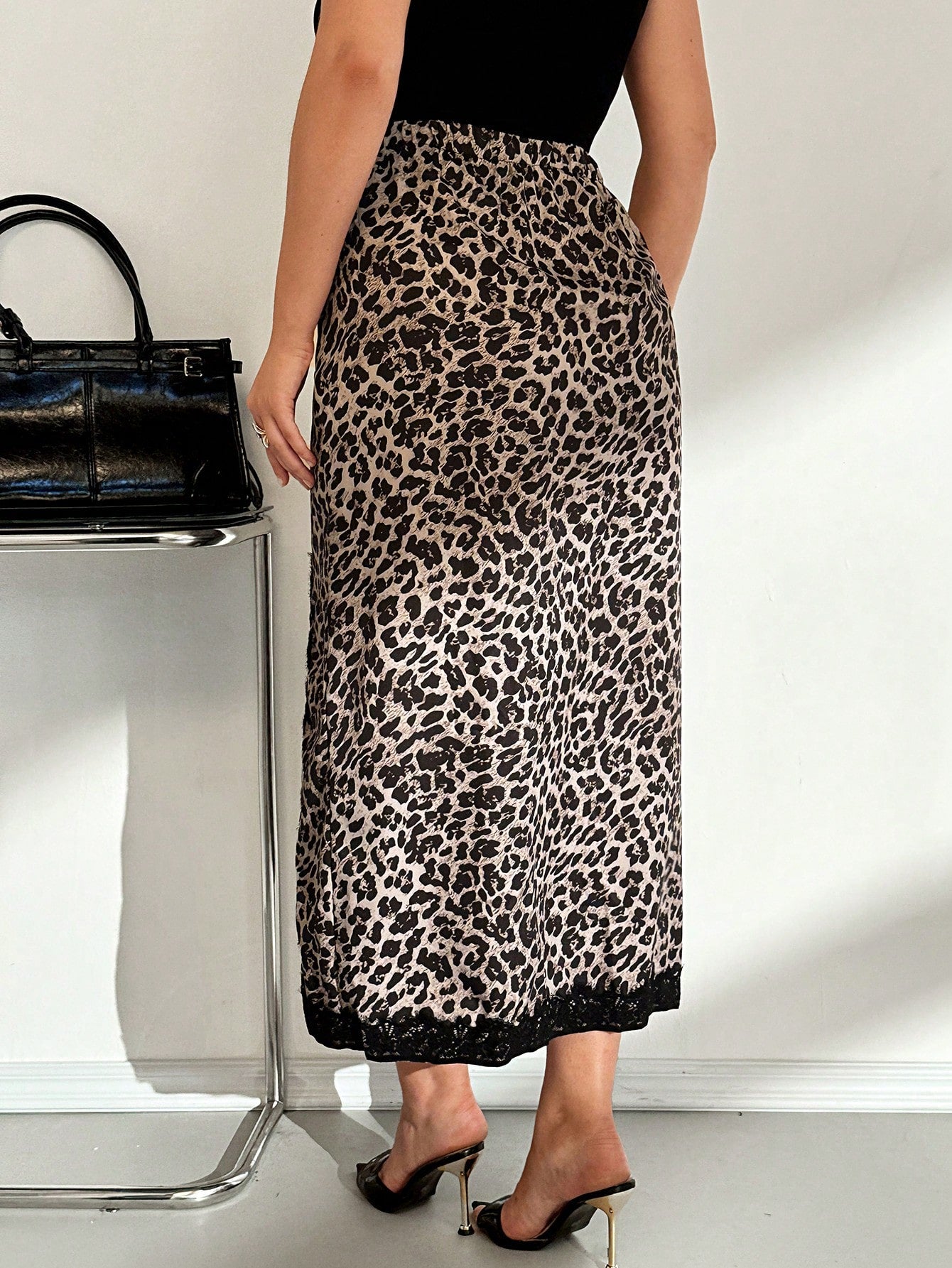SHEIN Leopard Print Lace High Slit Skirt Size 18 (1XL)