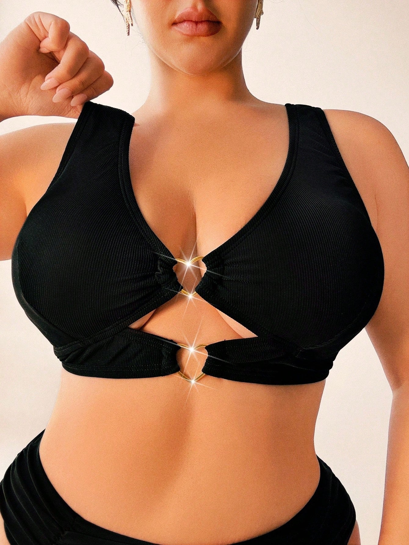 SHEIN Plus Size Womens Black Heart Decor Bikini Top Size 18 (1XL)