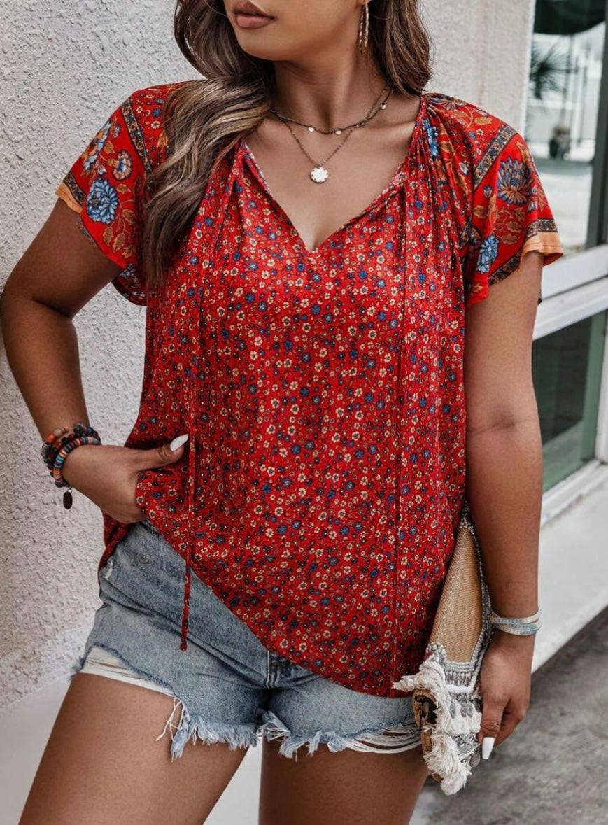 SHEIN Red Floral Blouse Size XL