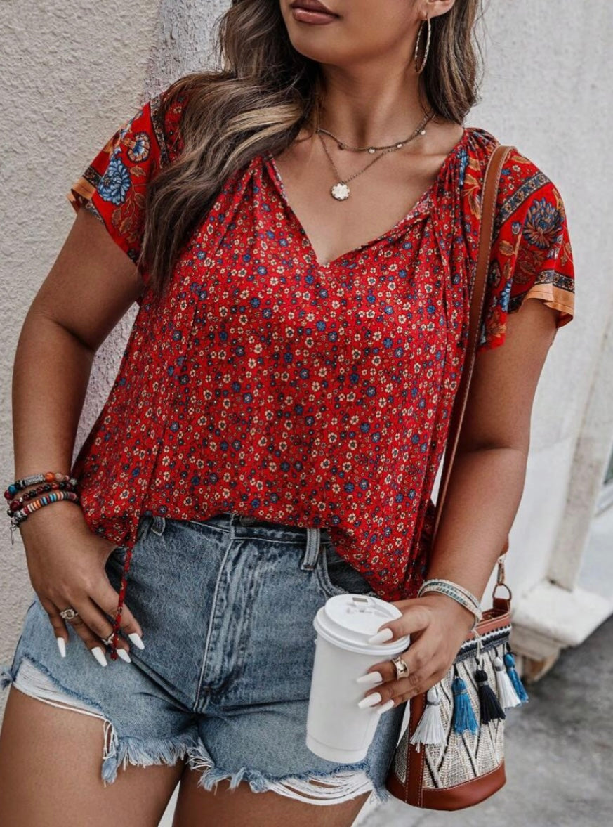 SHEIN Red Floral Blouse Size XL