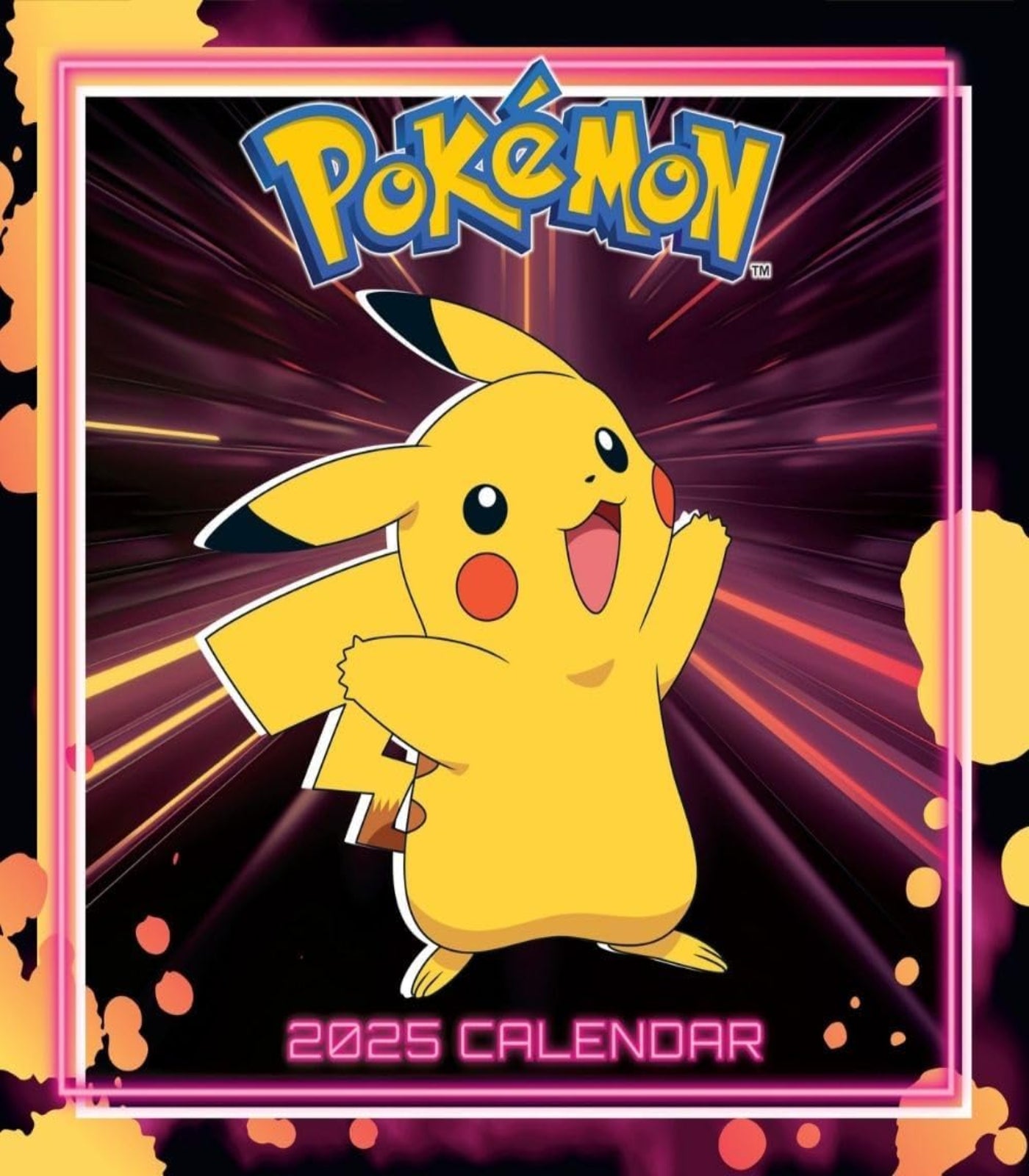 Pokémon 2025 calendar with Pikachu on a dark background
