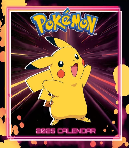 Pokémon 2025 calendar with Pikachu on a dark background