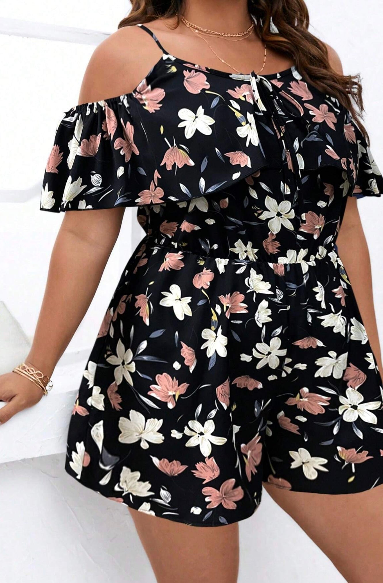 SHEIN Holiday Print Off The Shoulder Romper Size 16 (XL)