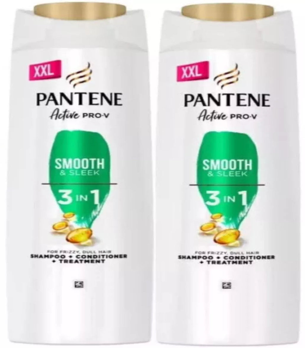 Pantene Active Pro-V Smooth & Sleek 3 In 1 Shampoo, Conditioner & Treatment 600ml (2 Pack)