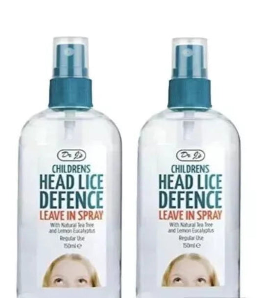 2x Dr J`s Childrens Head Lice Defence Leave in Spray 150ml
