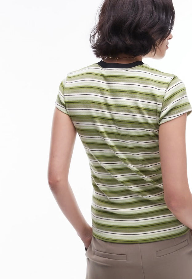 Topshop Green Stripe Longline T-Shirt Size S RRP £16