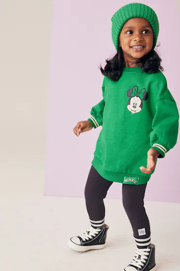 NEXT Disney Green Minnie Mouse Long Sleeve Top And Leggings Set 5-6 Years