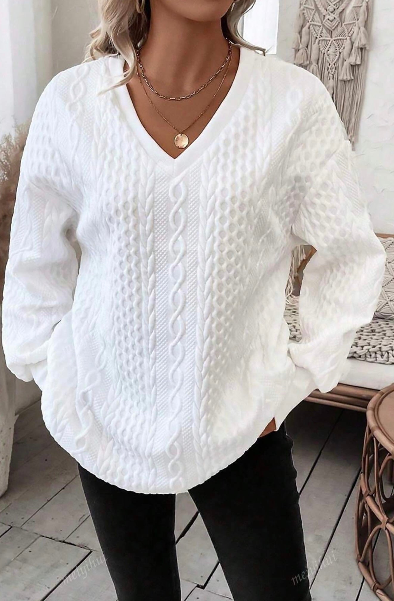 SHEIN White Textured Pattern Sweatshirt Size 1XL (16)