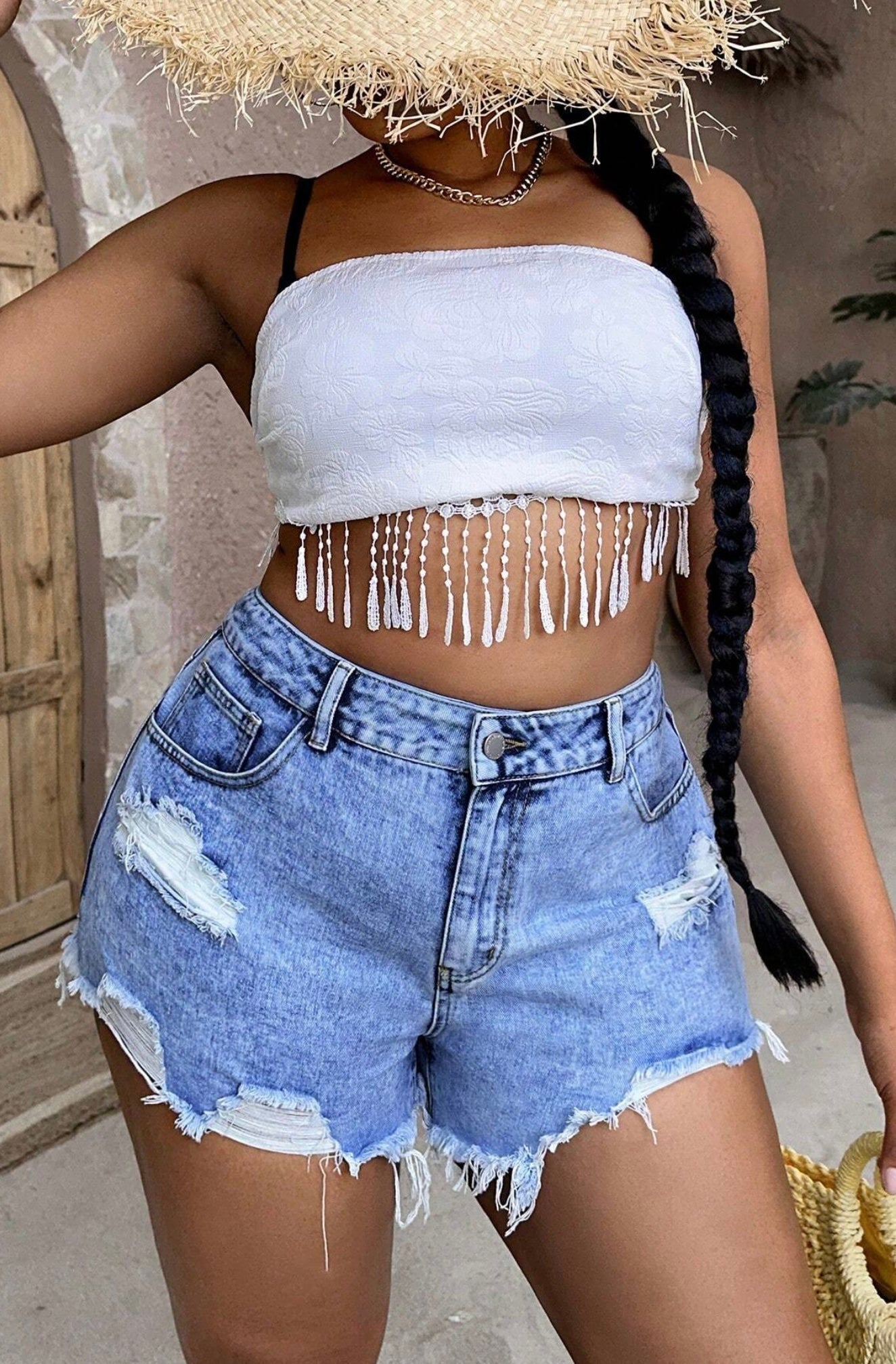 SHEIN Plus Ripped Raw Hem Denim Shorts Size 1XL