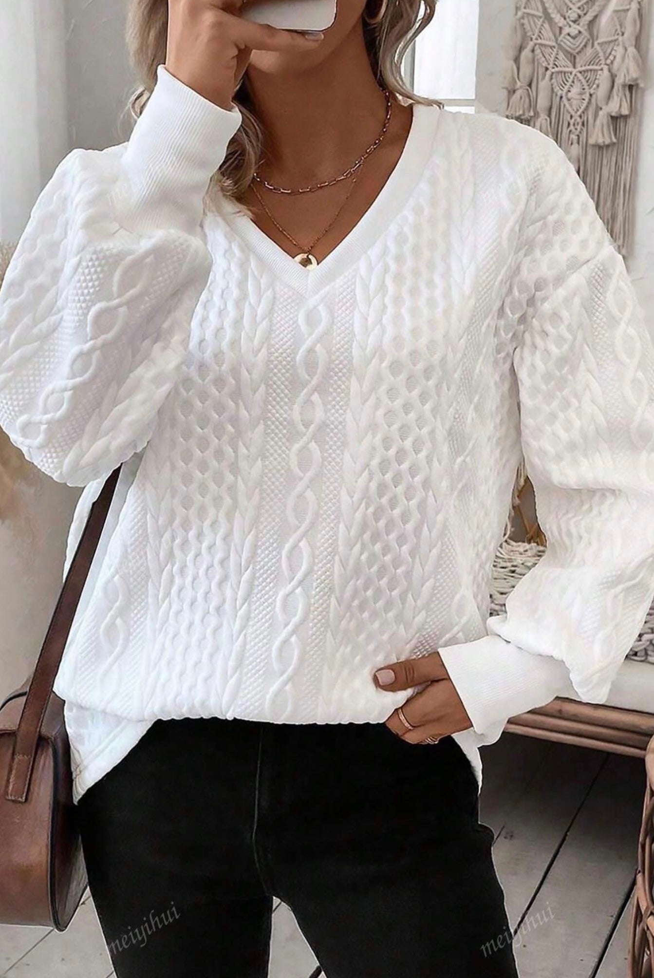 SHEIN White Textured Pattern Sweatshirt Size 1XL (16)