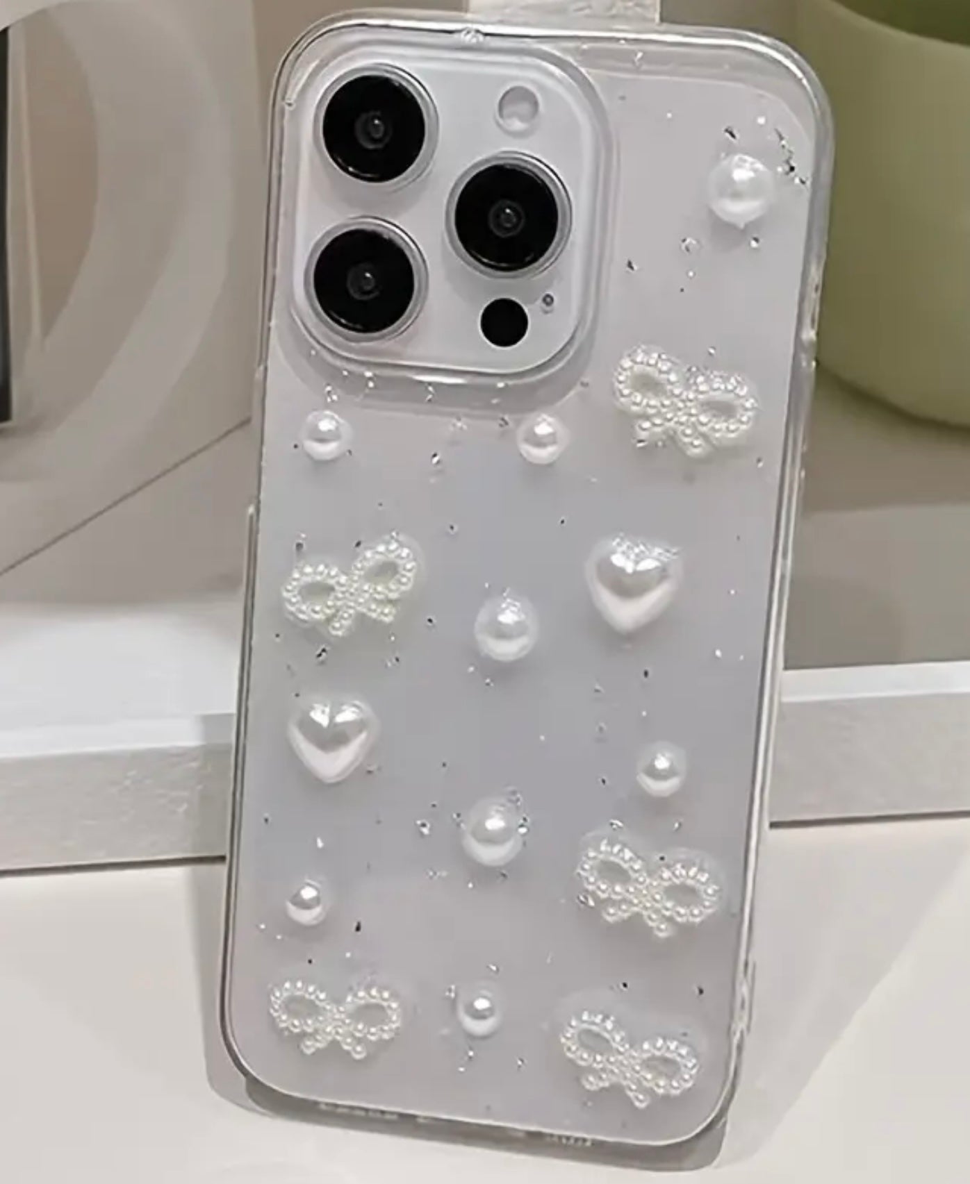 Heart Shaped Pearl Bow iPhone Case - IPhone 13 Mini