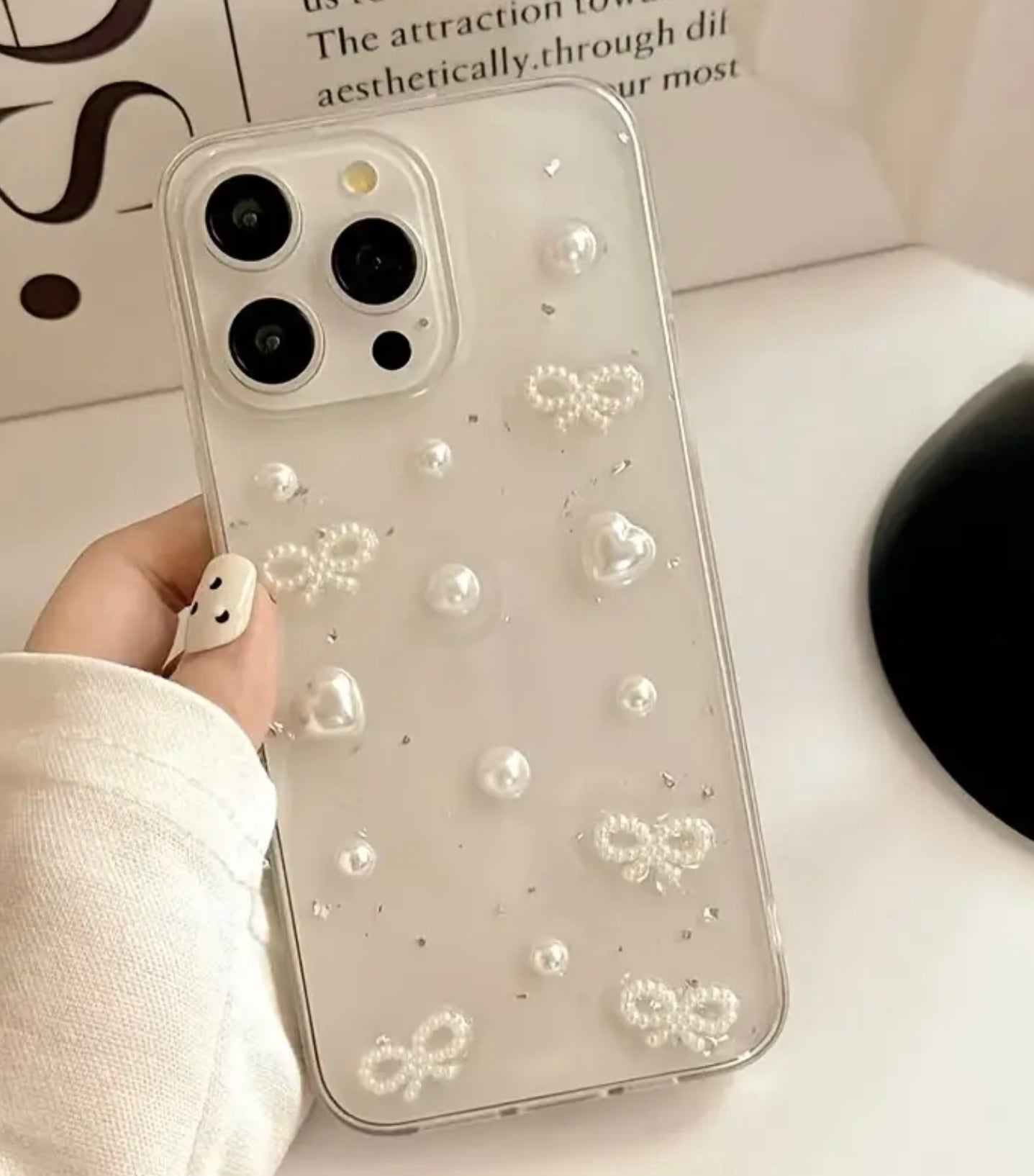 Heart Shaped Pearl Bow iPhone Case - IPhone 13 Mini