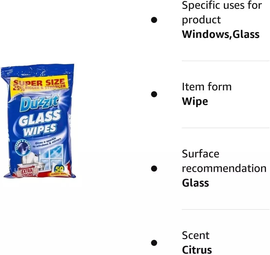 Duzzit Extra Strong 50 Glass Wipes (2 Pack)