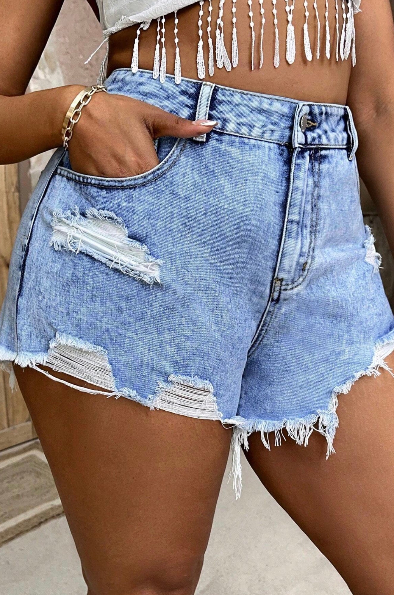 SHEIN Plus Ripped Raw Hem Denim Shorts Size 1XL