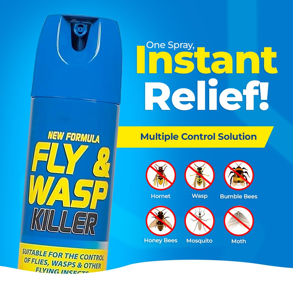 3x Fly And Wasp Killer Spray Kill Insects Midges Mosquito Advance Formula 300ml (3 Pack)