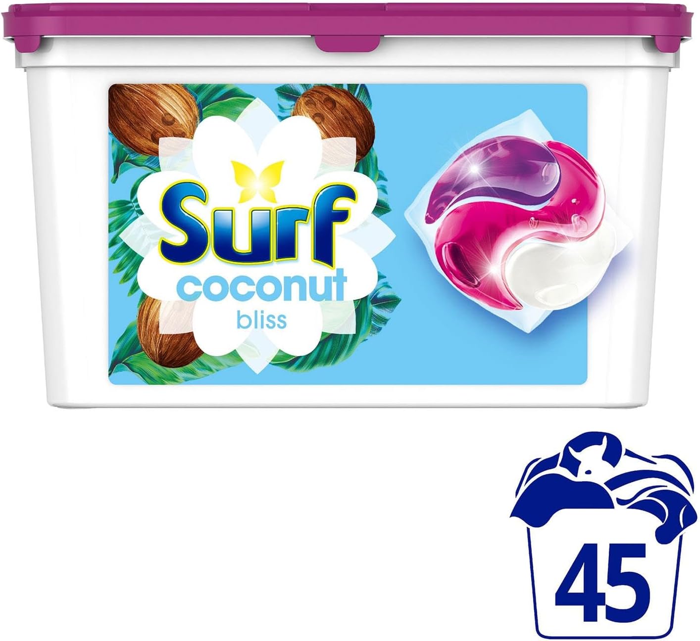Surf 3-in-1 Washing Detergent Capsules Coconut Bliss 45 Washes (2 Pack)