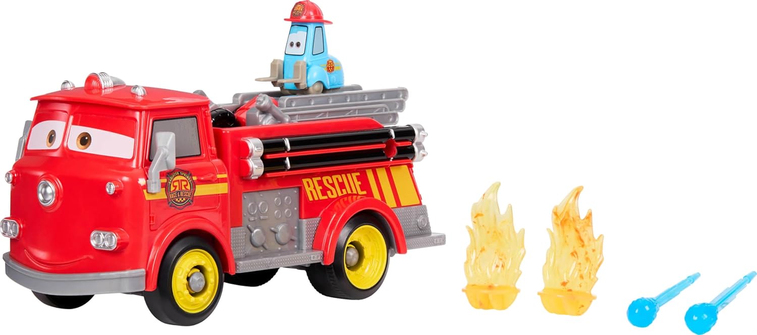 Mattel Disney and Pixar Cars Toy Firetruck, Radiator Springs Race & Rescue Fire Fighting Red & Guido