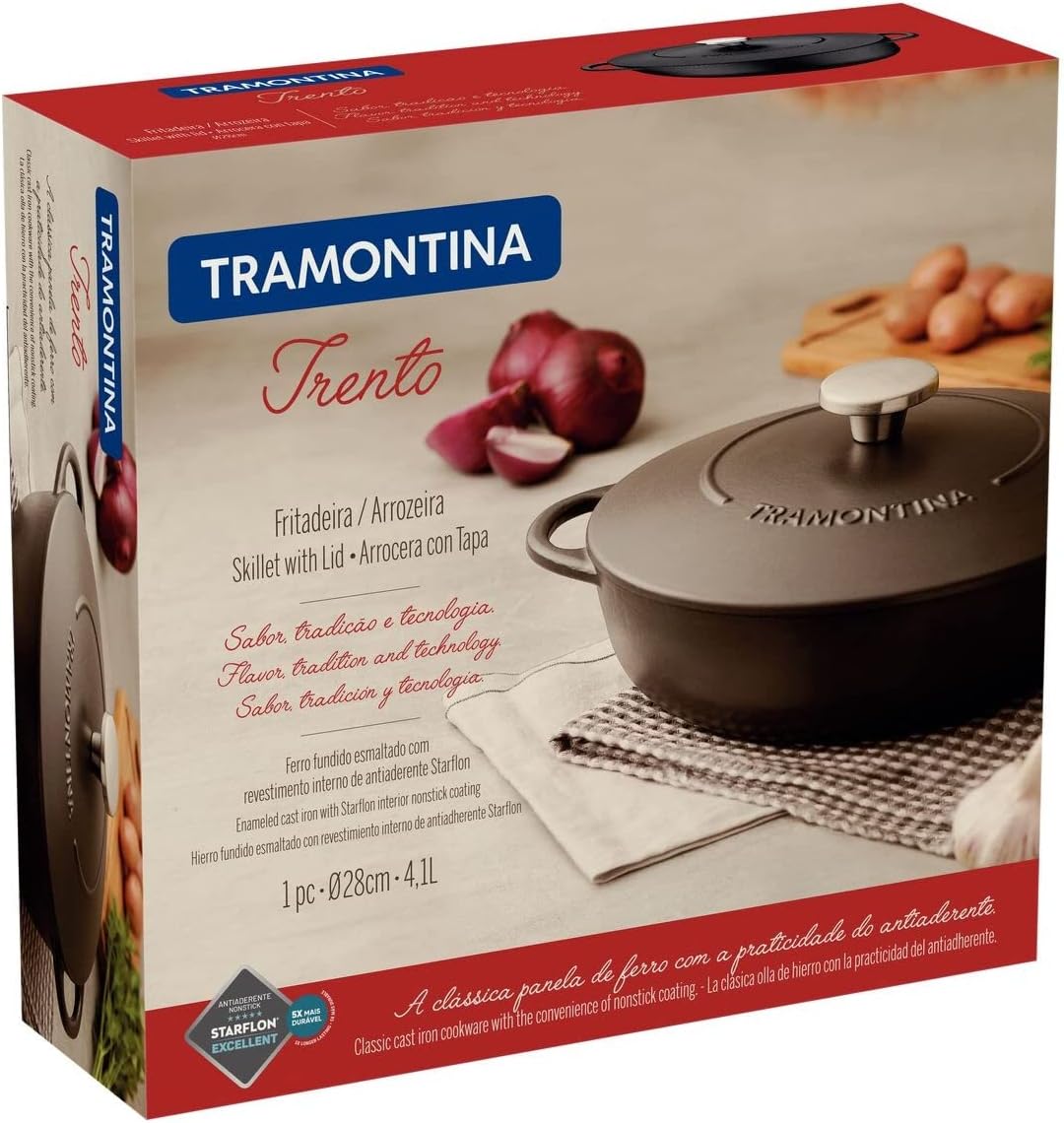 Tramontina Shallow Casserole Dish 28 cm Enamel Cast Iron, 4.1 litres