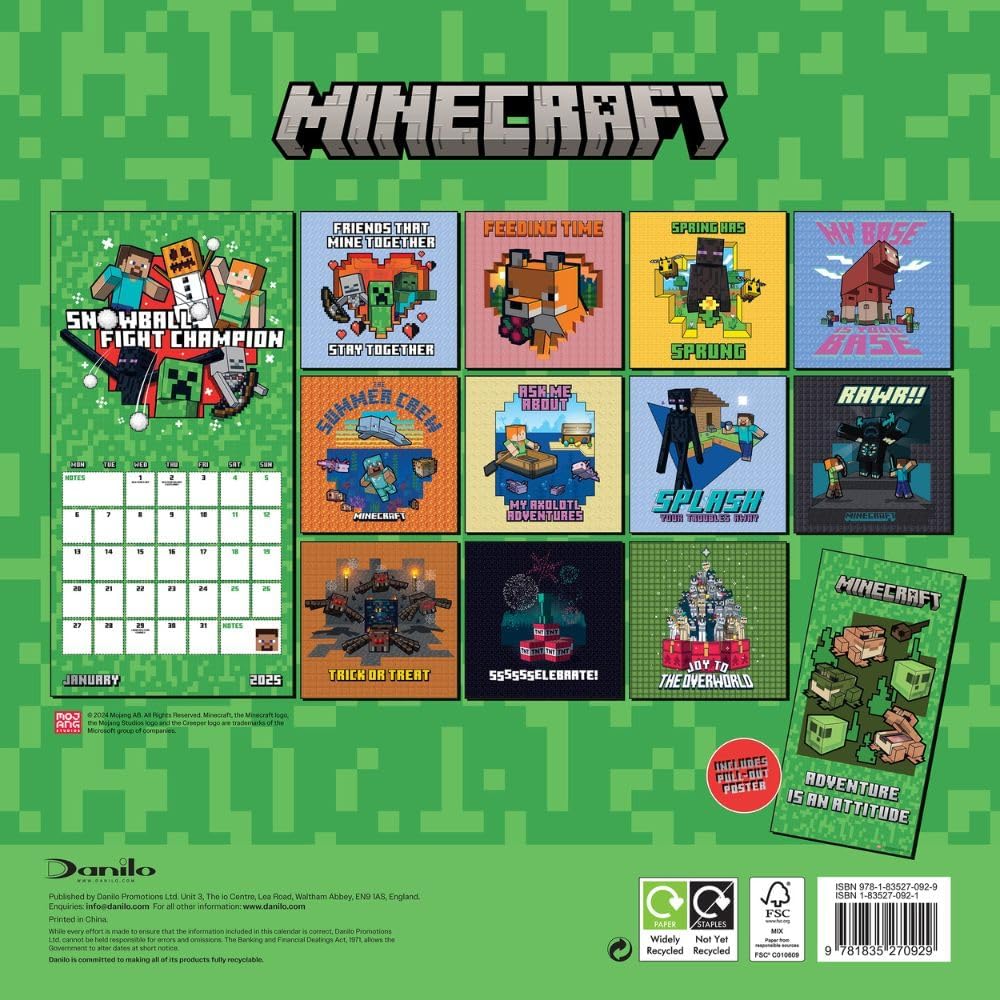 2025 Calendar Minecraft Calendar, A5 Diary and Pen Gift Box Set