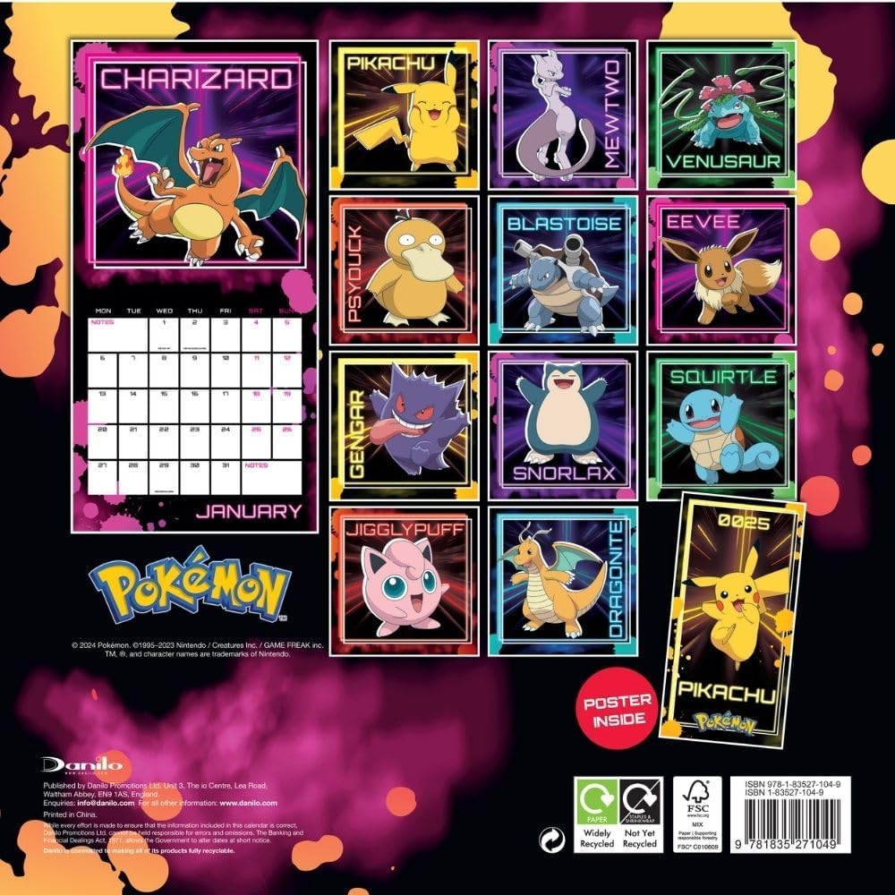 2025 Calendar Pokemon Month to View Square Calendar