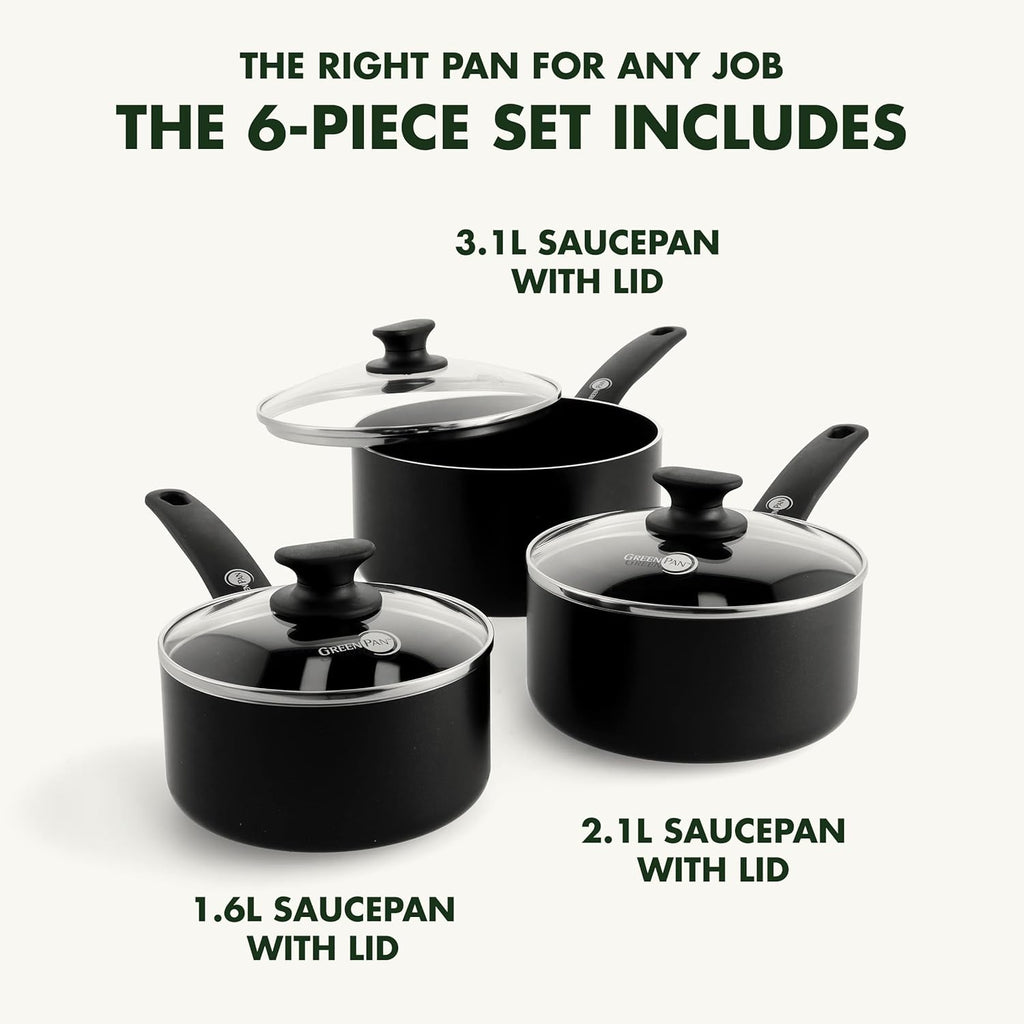 GreenPan Cambridge Healthy Ceramic Non-Stick 6 Piece Saucepan Set With Lids