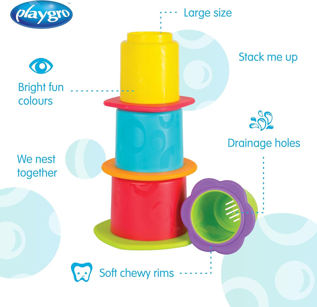 Playgro Toy Chewy Stack And Nest Cups Stackable Bath Toy 9m+