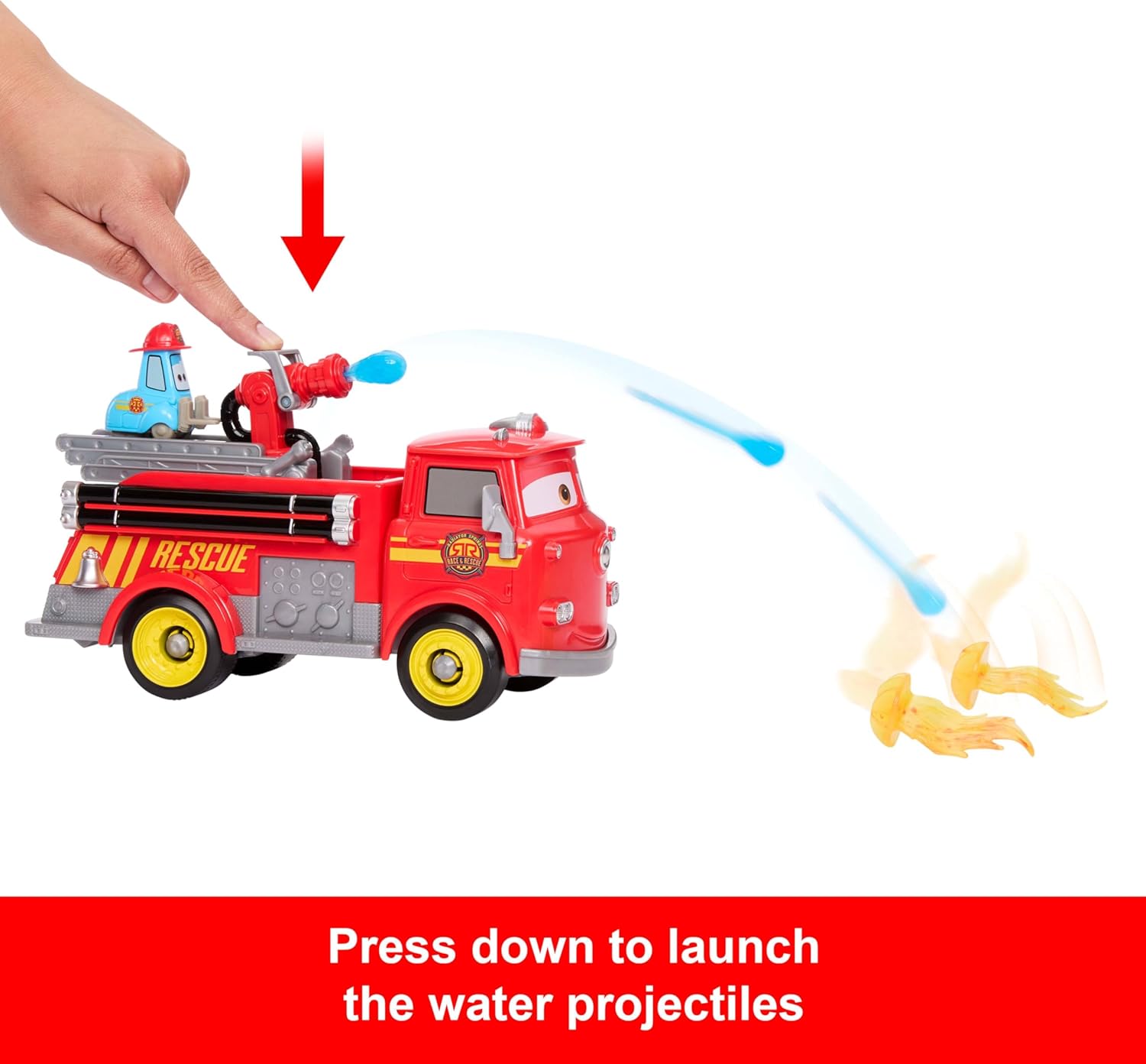 Mattel Disney and Pixar Cars Toy Firetruck, Radiator Springs Race & Rescue Fire Fighting Red & Guido