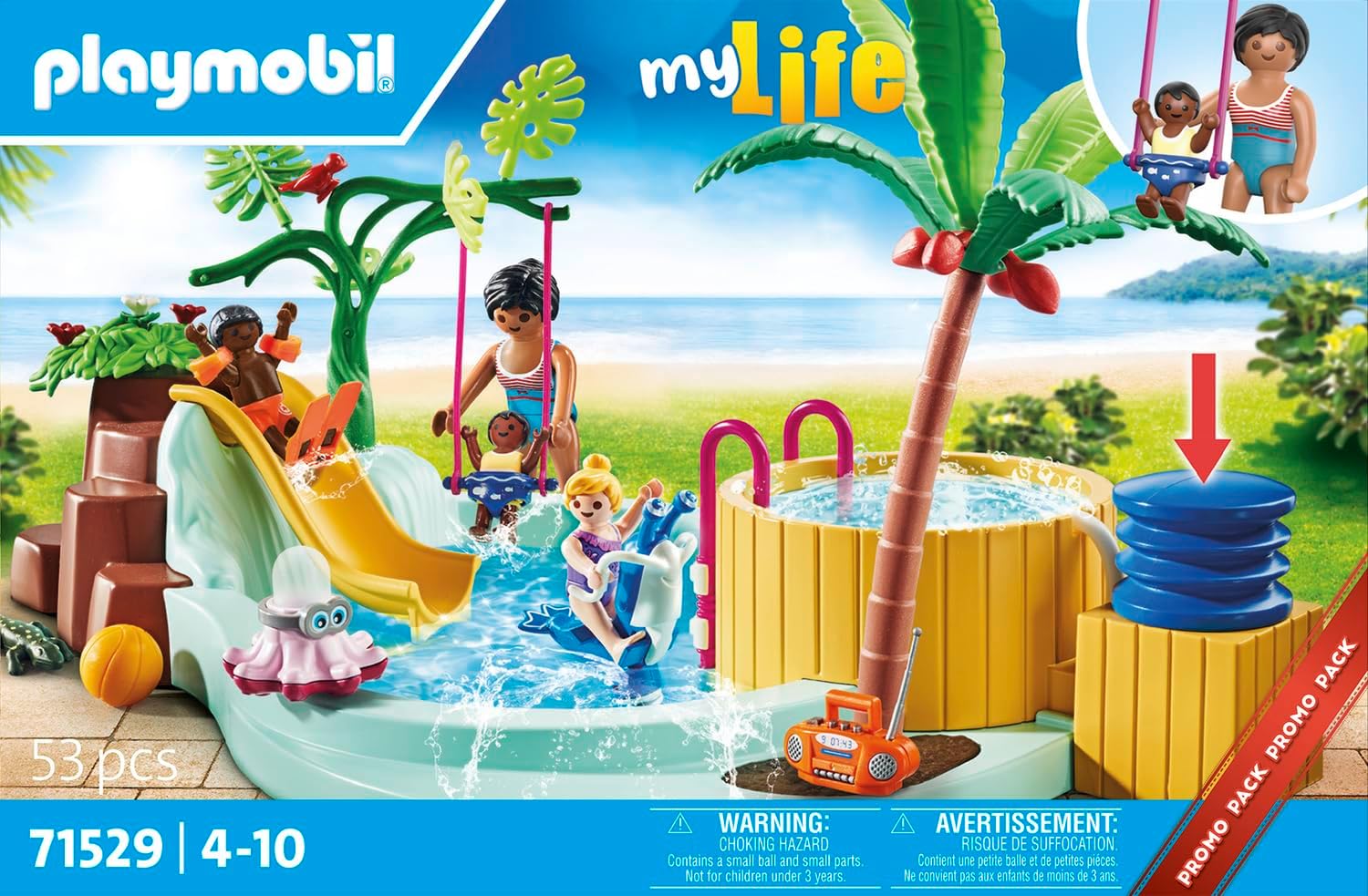 PLAYMOBIL 71529 myLife Promo Pack: Children's pool with whirlpool, Water Fun In The Paddling Pool 4+